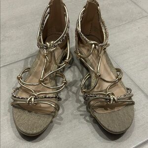 Aldo Metallic Gold Braided & Beaded Gladiator Sandals